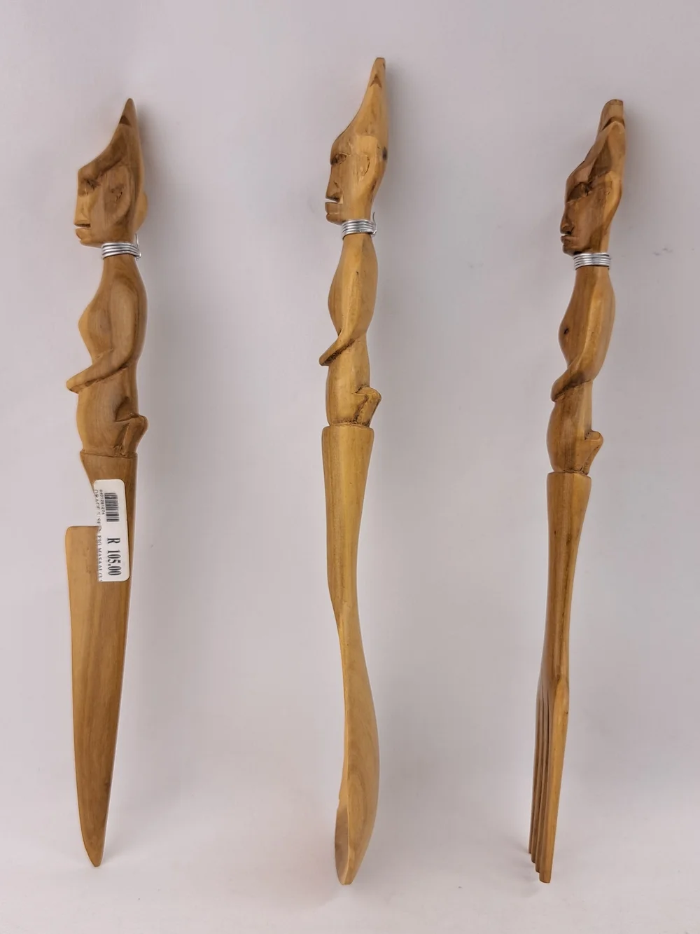 Hand-Carved Wooden Salad Servers Set - Natural Brown